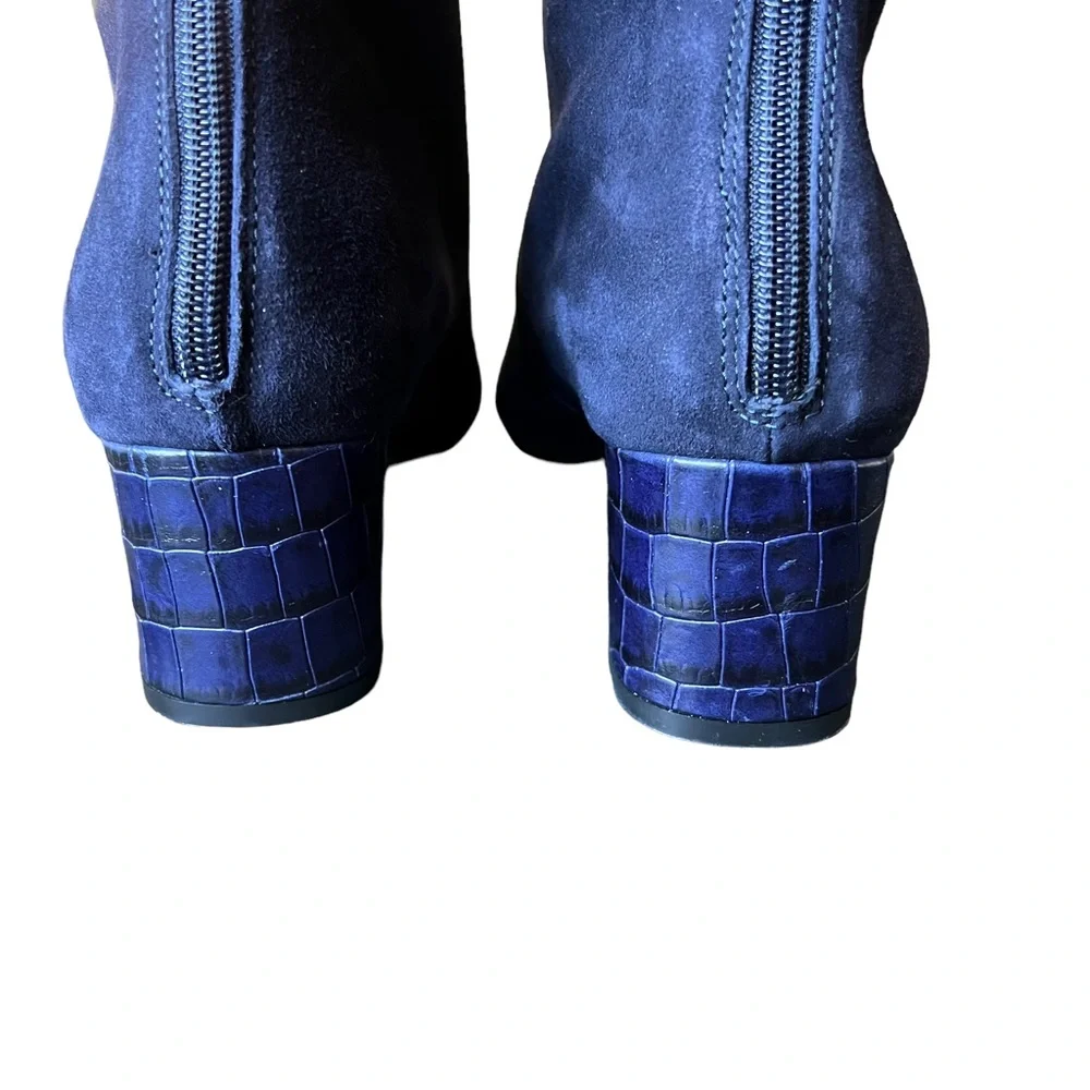Ron White Odelia Suede Bootie French Navy Croc Heel Women's Size 10 New
